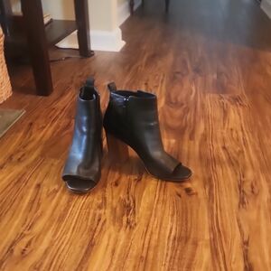 Cole Haan Black Open-Toe Leather Ankle Heeled Boots